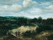 Jacob Koninck Landscape with huntsmen on a track before a village Sweden oil painting artist